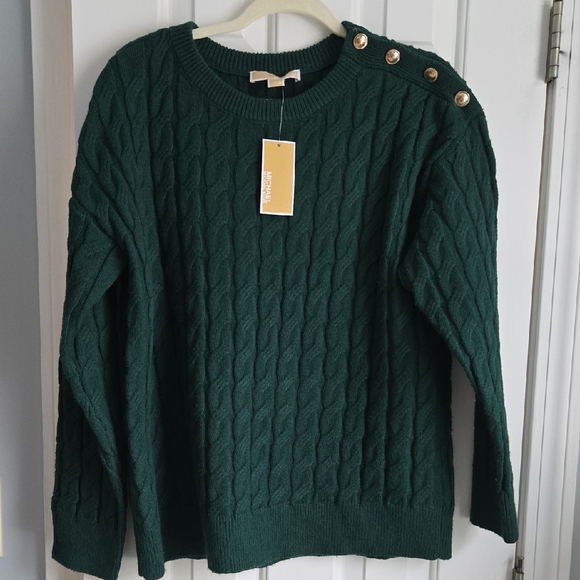 Michael Kors Sweaters - Michael Kors Forest Green Cable Knit Sweater with Gold Buttons